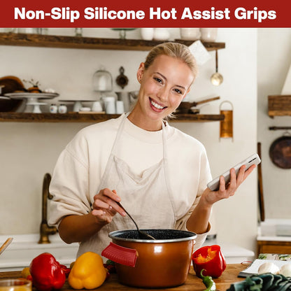 Patelai 4 Pcs Silicone Assist Hot Pan Handle Holder Pot Handle Covers for Cast Iron Skillets Holder Sleeve Nonslip Heat Resistant Pan Cover for Enameled Griddles Casserole Frying Cookware(Pink)