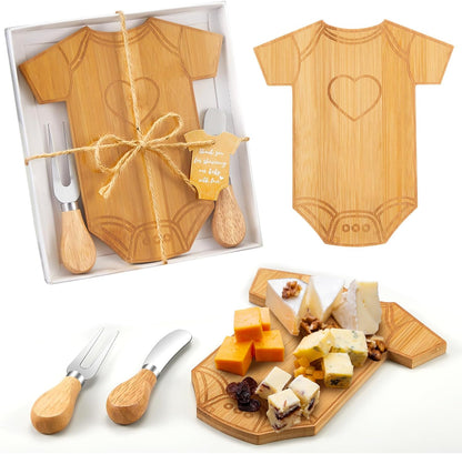 Ziliny 2 Set Baby Shower Gifts for Guests Clothing Mini Charcuterie Board with Knives Forks Gift Boxes Shaped Cheese Board Party Favors Baby Shower Game Prizes Gender Reveal Favors (Bamboo)