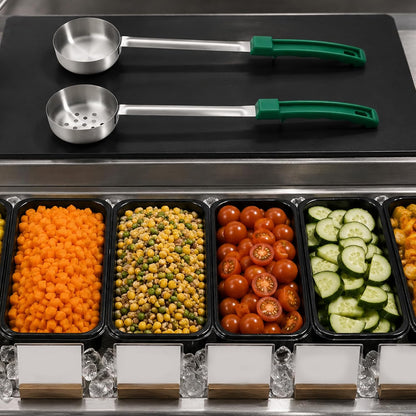 2PCS Portion Control Serving Spoons Set, Restaurant Measuring Serving Ladle Utensils, Portion Scoops for Food, Portions Control Slotted and Unslotted Scoops for Measuring Servings Ladle Utensils
