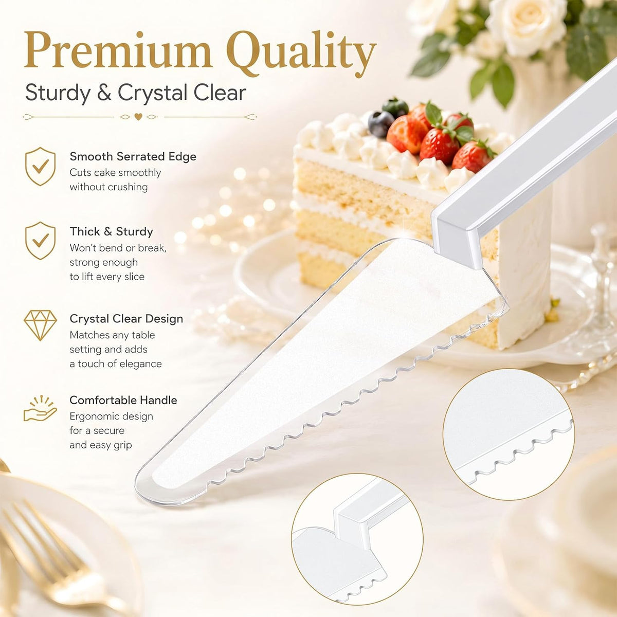 Suclain Disposable Plastic Cake Cutter 9.1 Inch Bulk,Clear