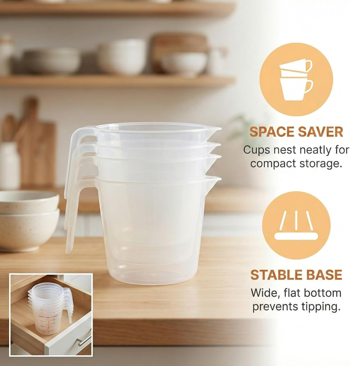1 Cup/8 Oz Plastic Measuring Cups With Spout And Handle