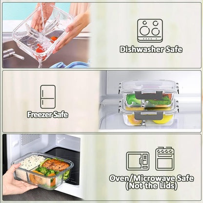 M MCIRCO [5-Pack, 36 oz] Glass Meal Prep Containers 3 Compartment with Lids, Glass Lunch Containers,Food Prep Lunch Box,Bento Box,Microwave, Oven, Freezer, Dishwasher (4.5 Cups, Green)
