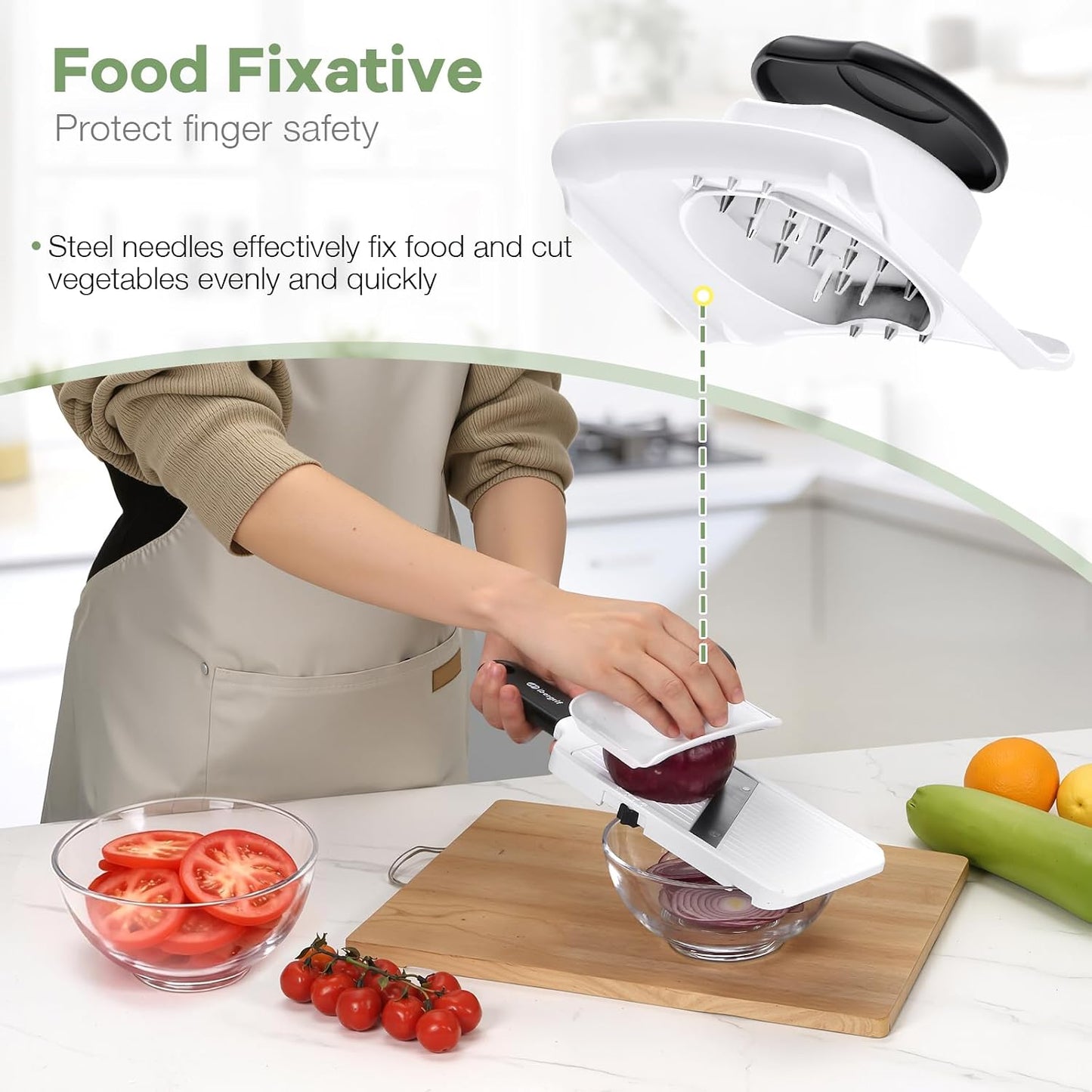 Ibergrif Handheld Mandoline Slicer for Kitchen, Adjustable Vegetable Slicer, Stainless Steel Blades, Safety Hand Guard, Safety Lock, Perfect for Potato Onion Tomato & Cucumber Slicer for Salad
