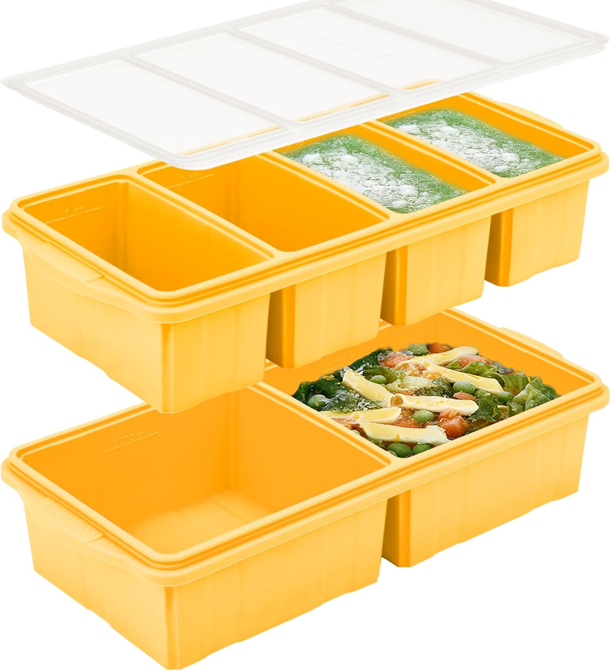 Silicone Freezer Tray With Lid-Soup Freezer Container molds-Large Ice Cube Tray Set Makes 1-Cup & 2-Cup portions cubes Perfect for preparing meals in different portion sizes Oven & Dishwasher -Safe