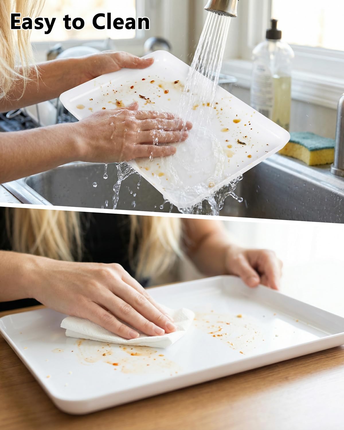 YOUBET 6 PCS Plastic Serving Trays - White Trays for Serving Food - Super Strong Disposable Platters, Heavy Duty Plastic Trays for BBQ, Picnic, Party, Wedding