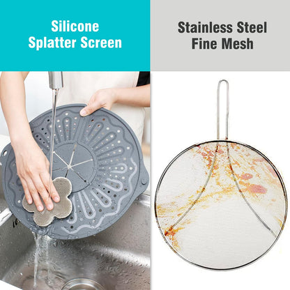 Foldable Silicone Splatter Screen for 10-12" Pans, BPA-Free, Gray | Foldable Splash Guard, Multi-Use Grease Splatter Guard/Trivet Mat,Non-Stick Oil Splatter Guard, Dishwasher Safe