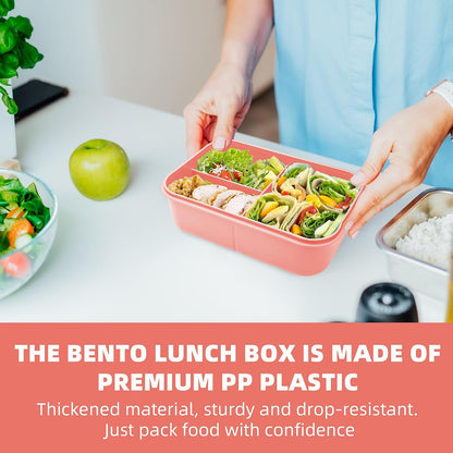 Fanhaw 40 Oz/5 Cup Bento Box for Kids, Men and Women, Lunch Box with 3 Compartments, Utensil, Microwave & Dishwasher Safe (Green)