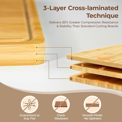 Cutting Boards Large Set of 7, Acacia Wood Charcuterie Chopping Board for Kitchen with Holder Non Slip Feet, Plastic Serving Board Mats, Juice Groove, Reversible Butcher Block for Meat Cheese Bread