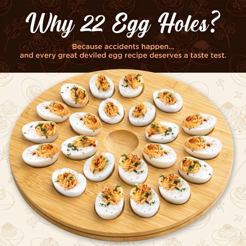 Trauful Deviled Egg Carrier with Lid and Handle | Reversible | Wooden Portable Deviled Egg Containers with Lid for Party Travel | Covered Platter Tray Holder | Holds 22 Eggs, Acacia Wood