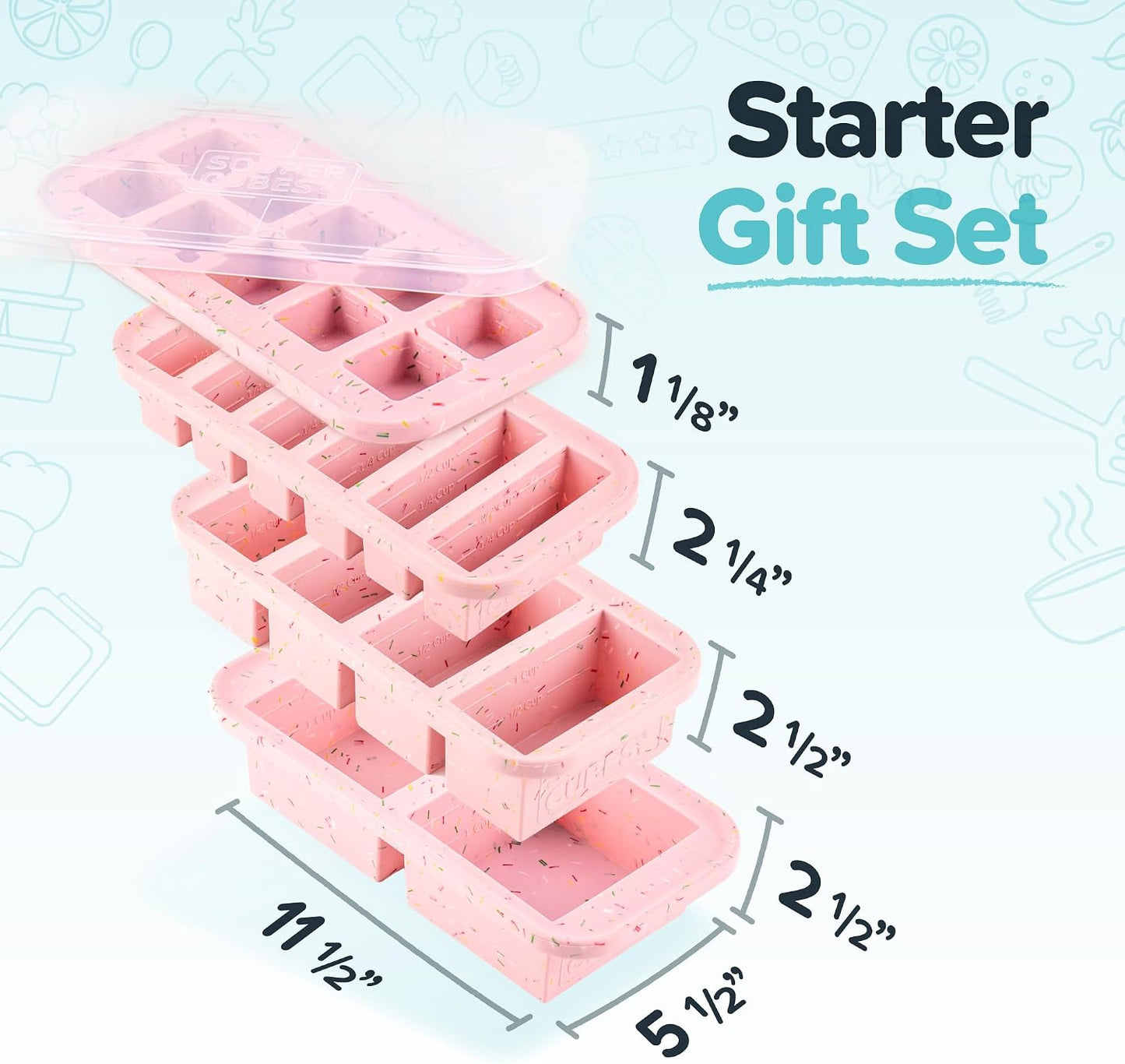 Souper Cubes Silicone Freezer Molds Gift Set, Kale | 2 Tbsp, 1/2 Cup, 1 Cup and 2 Cup Silicone Molds for Food Set, Perfect for Freezing Soup, Grains, Proteins, Herbs and More