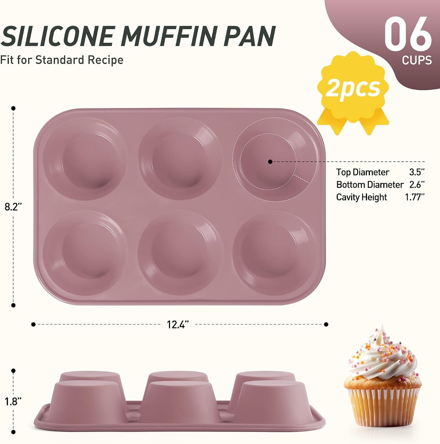 2 Pack 12 Cups Silicone Muffin Pan with Metal Reinforced Frame Regular Size Silicone Molds Cupcake Cake Baking Pans Cookie Baking Chocoflan Cupcake Mold Nonstick Muffin Tin Home Baking Supplies