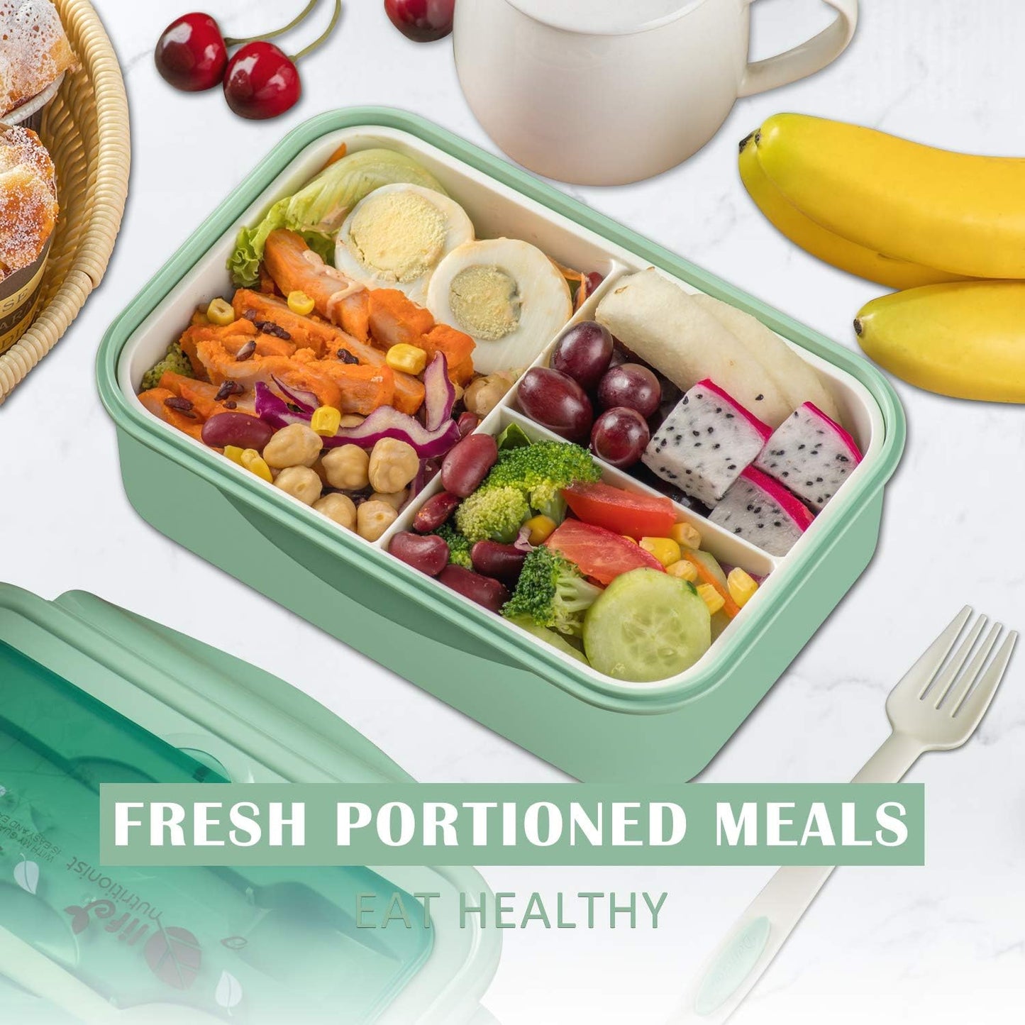 Bento Boxes for Adults - 1100 ML Bento Lunch Box Container For Kids With Spoon & Fork - Durable Perfect Size for On-the-Go Meal, BPA-Free and Food-Safe Materials(Grey)