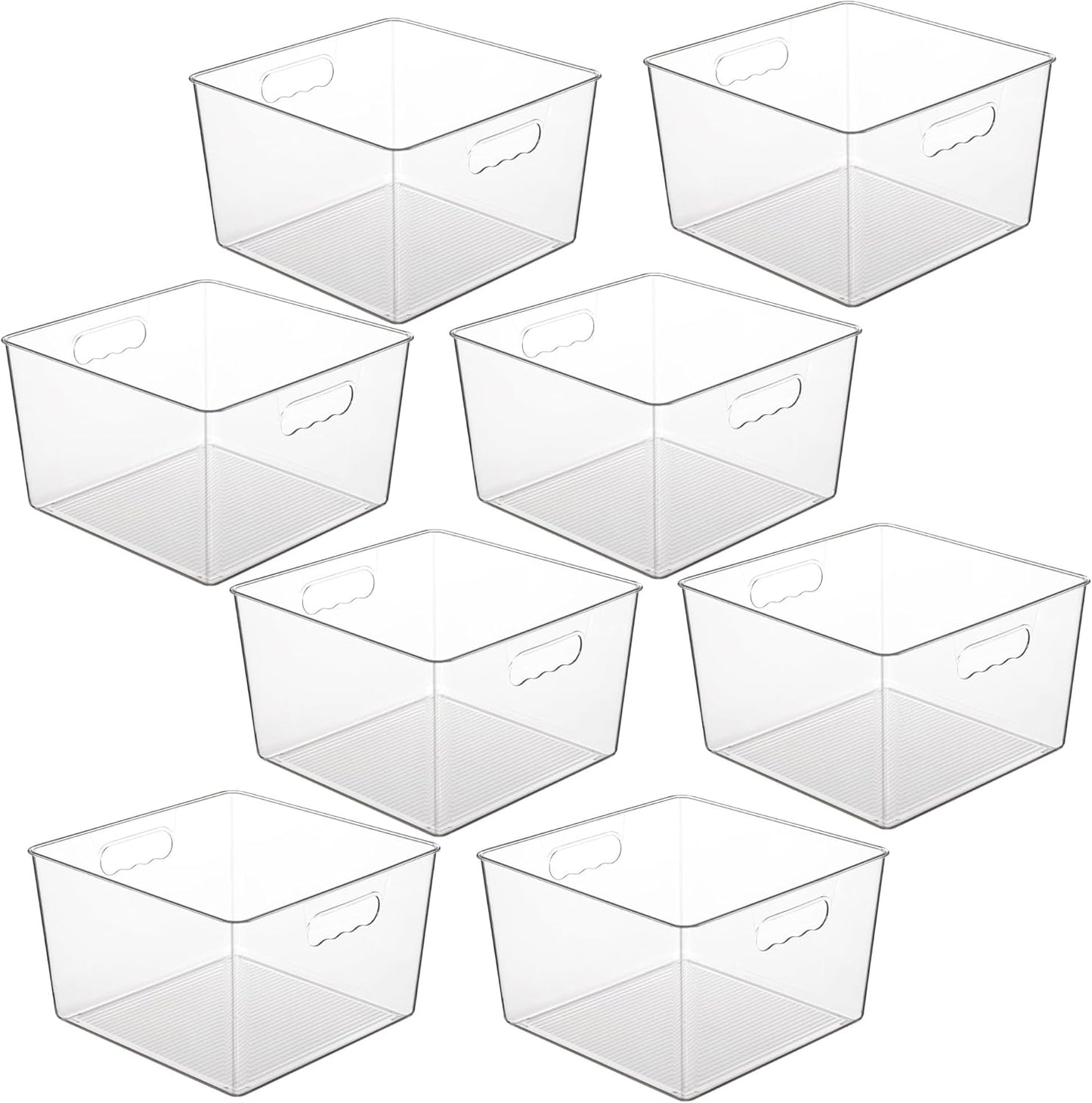 Vtopmart 4 Pack Extra Large Clear Plastic Storage Bins,11x11 Cube Acrylic Organizer Square Containers with Handle for Pantry,Closet,LaundryRoom,Kitchen,Bathroom,UnderSink Organization