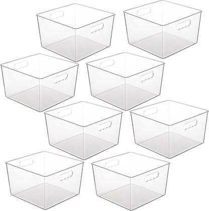 Vtopmart 4 Pack Extra Large Clear Plastic Storage Bins,11x11 Cube Acrylic Organizer Square Containers with Handle for Pantry,Closet,LaundryRoom,Kitchen,Bathroom,UnderSink Organization