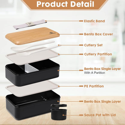Sinnsally Bento Box for Kids and Adults, Stackable Japanese Bento Lunch Box Containers for Teens/Women with Compartments(47oz),Modern Lunch Containers with Utensil Set,Leak-Proof Lunchbox,Rectangle