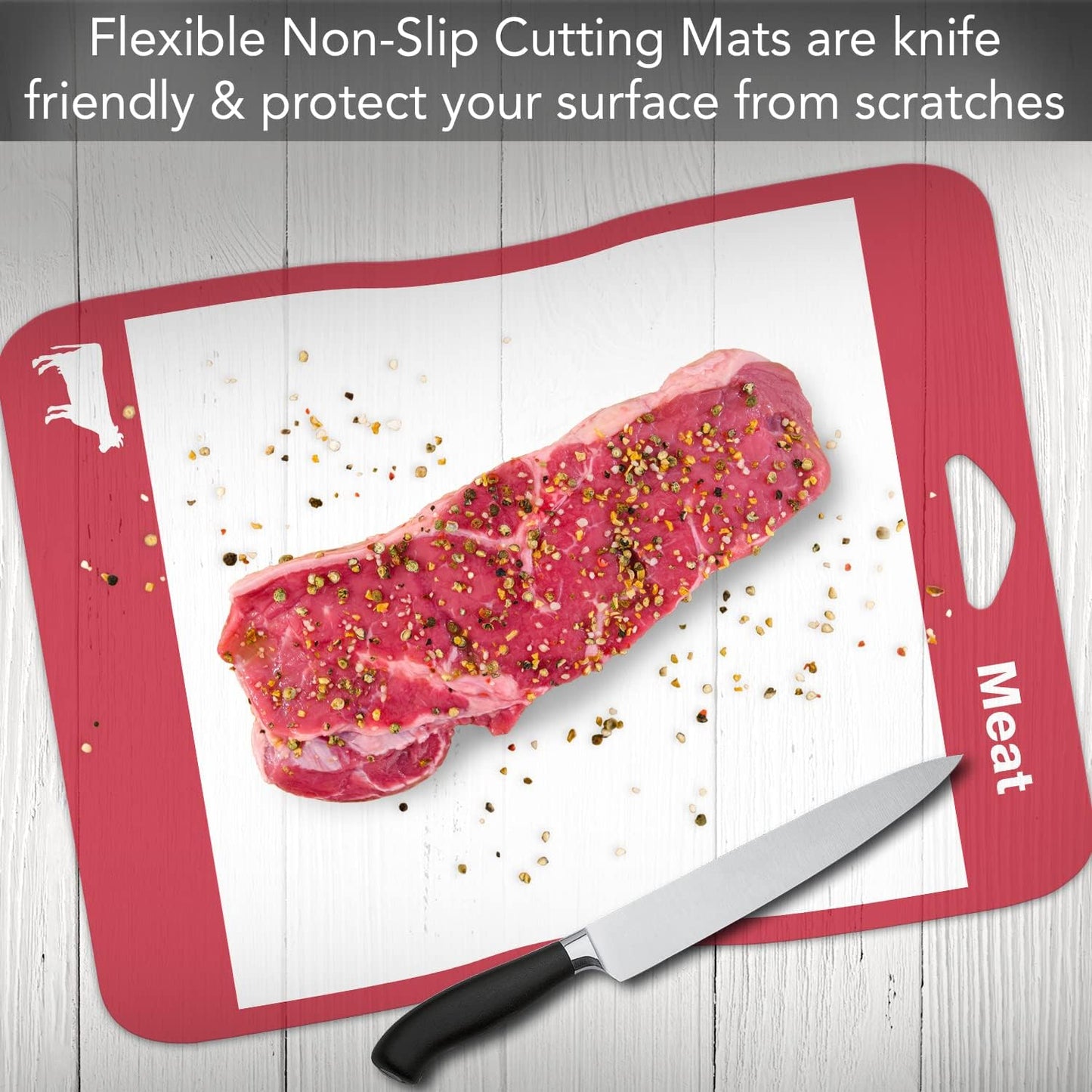 Cut N' Funnel Multi-Color Flexible Plastic Cutting Board Mats 4 Pack Made in the USA Colored Coded, BPA Free, 16” x 12”