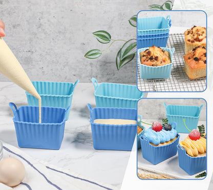 Koluti Nonstick Silicone Muffin Baking Cups Pack of 12, Reusable Cupcake Molds with Double Handle, BPA Free, Mini Round Air Fryer Cupcakes Liner, 3 Colors