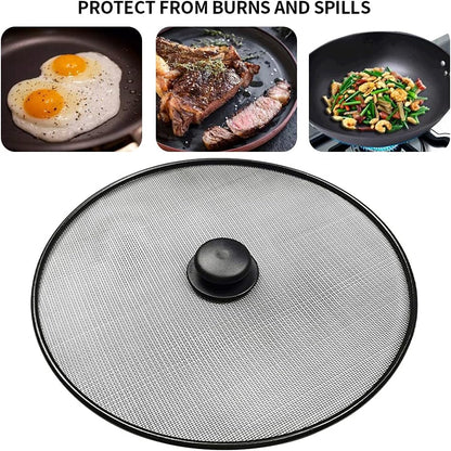 Splatter Screen, Frying Pan Splatter Screen, Splash Guard Lid with Knob, Extra Fine Mesh Splash Guard Pot Lid,Iron Coating Grease Guard Frying Pan Cover for Cooking(size:29cm)