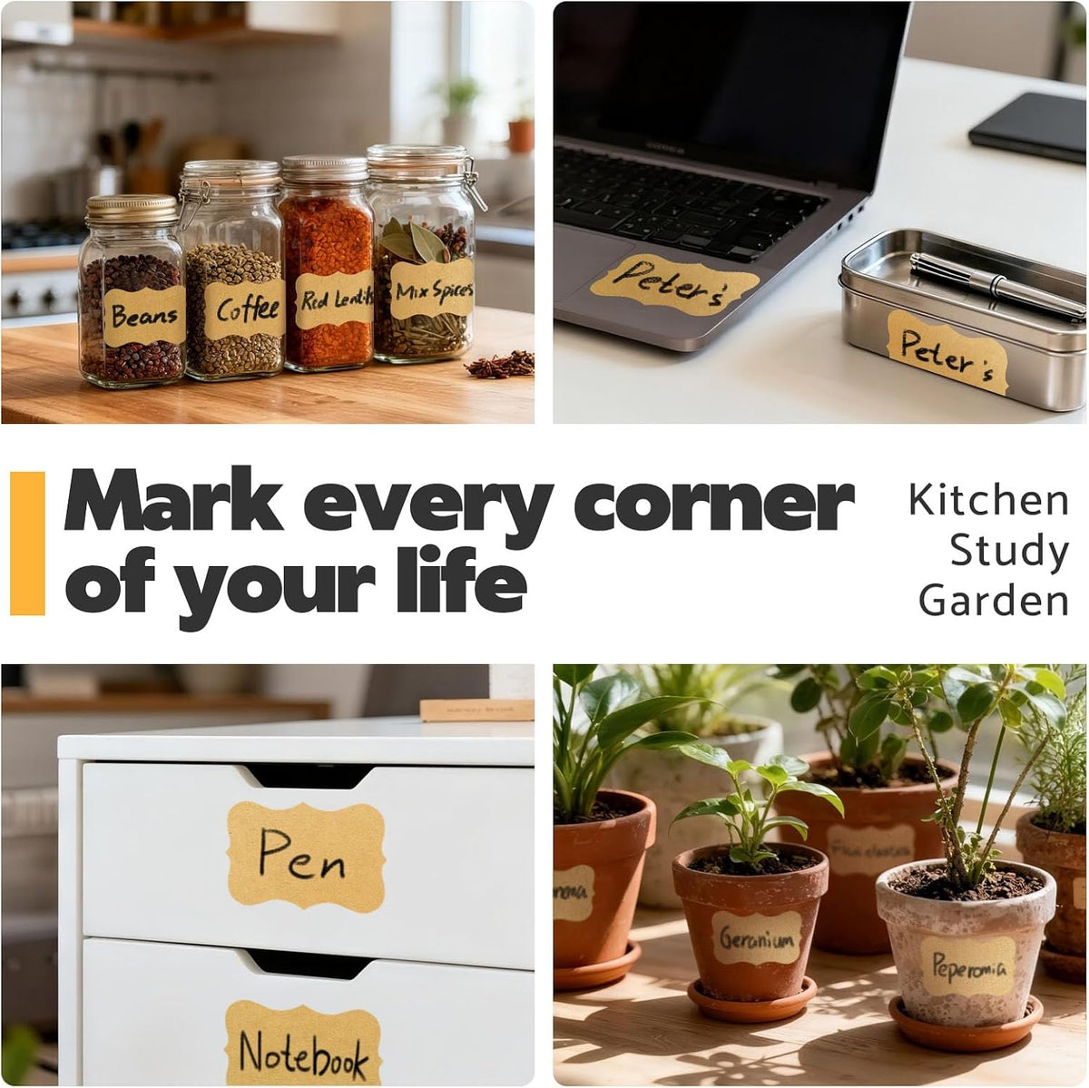JIEHENG 180Pcs Chalkboard Labels for Jars,Removable Stickers with 1 Liquid Chalk Markers(Black, Wavy)