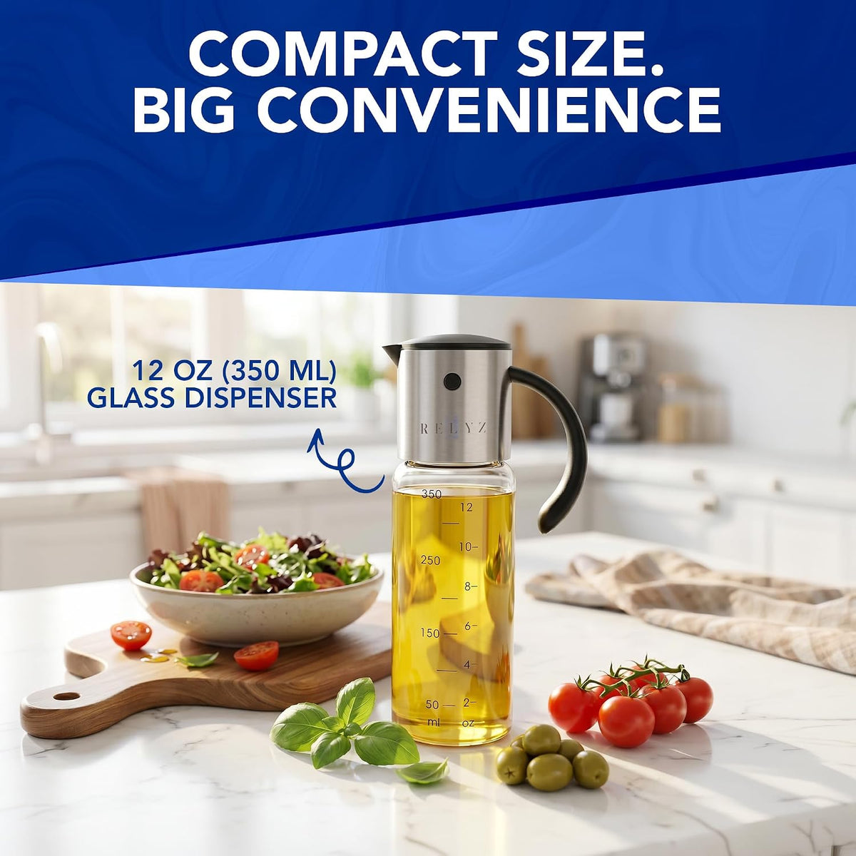 Large Glass Olive Oil Dispenser, Salad Dressing Container, Soy Sauce Bottle