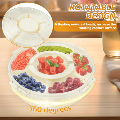 2 PCS Round Snack Tray Box with Lid, Rotating Container Snack Veggie Tray with Handle, Fruit Platter Spinner Container for Home Charcuterie Veggie Fruit Picnic Travel Party