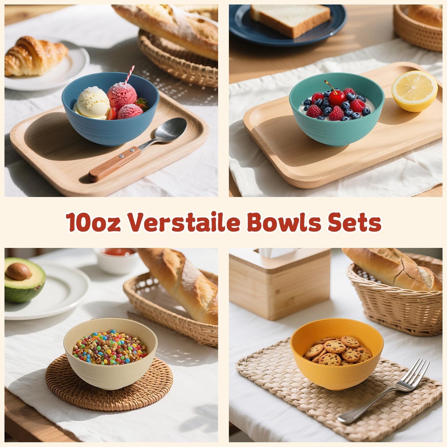 Wrova Wheat Straw Bowls for Kitchen set of 6,Anti-Scald Thick Soup Bowls 40oz,Microwave and Dishwasher Safe Bowl Sets, Unbreakable Cereal Bowl Sets. Vibrant Series