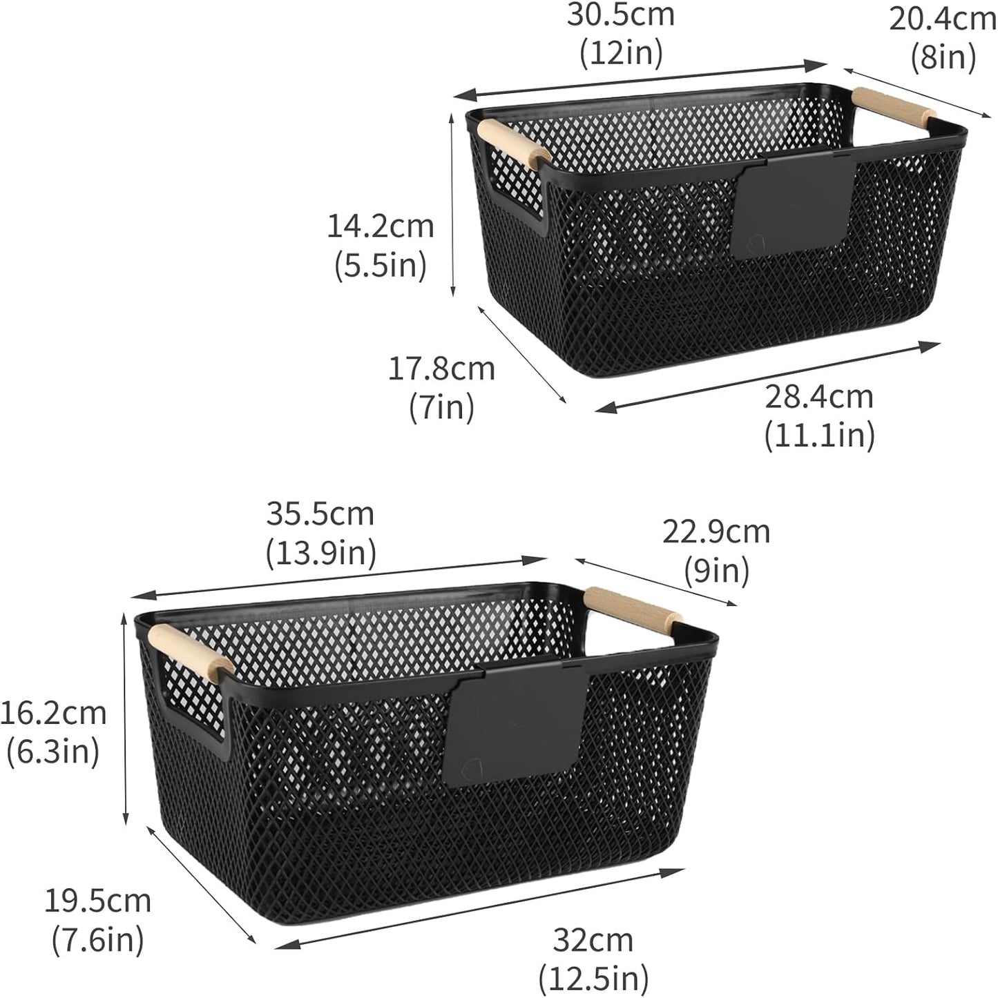 Onion and Potato Storage Baskets,A set of 2 Wooden Handle storage Basket Stackable Plastic Pantry Bins, Multifunctional Organizers for Kitchen, Countertop, and More Vegetable Storage Box (Black-2pack)