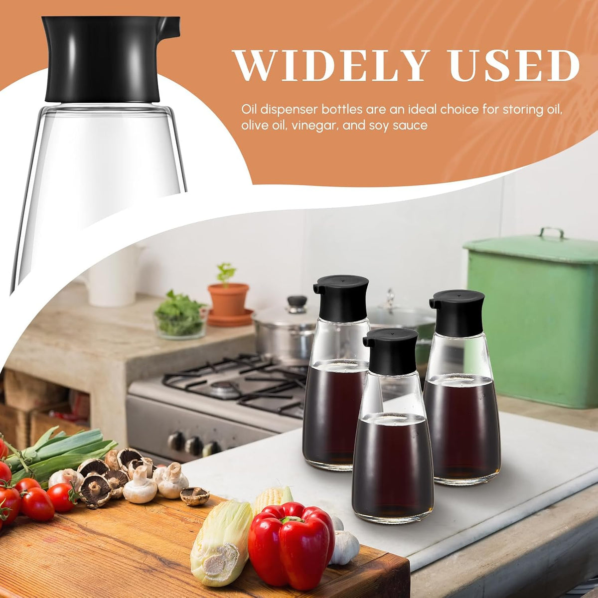 Glass Soy Sauce Dispenser Bottles, 9.6 oz Oil Cruet, Black