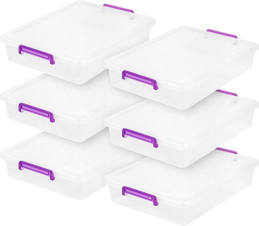 IRIS USA 5 Qt. Plastic Craft Storage Container Bins with Lids, 6 Pack, Small Art & Office Supply Organizer Tote, Sensory Bins & Boxes for Home & University, Stackable, Carry Handle, Clear