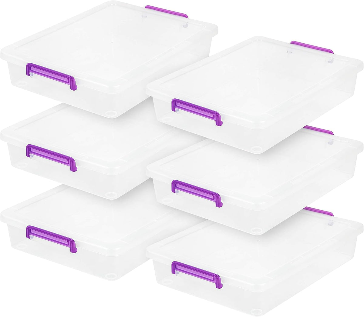 IRIS USA 5 Qt. Plastic Craft Storage Container Bins with Lids, 6 Pack, Small Art & Office Supply Organizer Tote, Sensory Bins & Boxes for Home & University, Stackable, Carry Handle, Clear