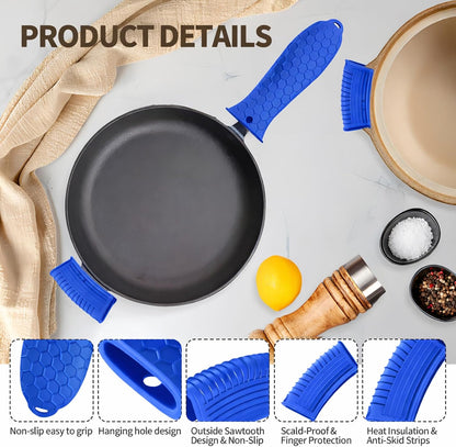 Cast Iron Skillet Handle Covers - 3 Pack Assist Pan Handle Sleeve Pot Holders, Heat Resistant Pot Handle Covers, Non-Slip Silicone Cast Iron Handle Grip for Cast Iron Skillet Metal Pan (Red)