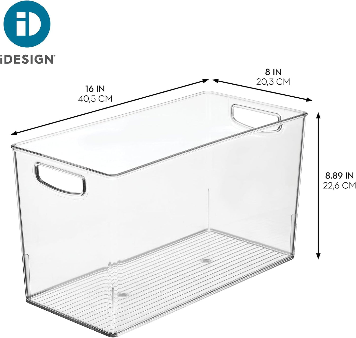 iDesign Pantry Bin with Handles - Kitchen Storage Bins for Cabinets, Pantry, or Fridge - Clear