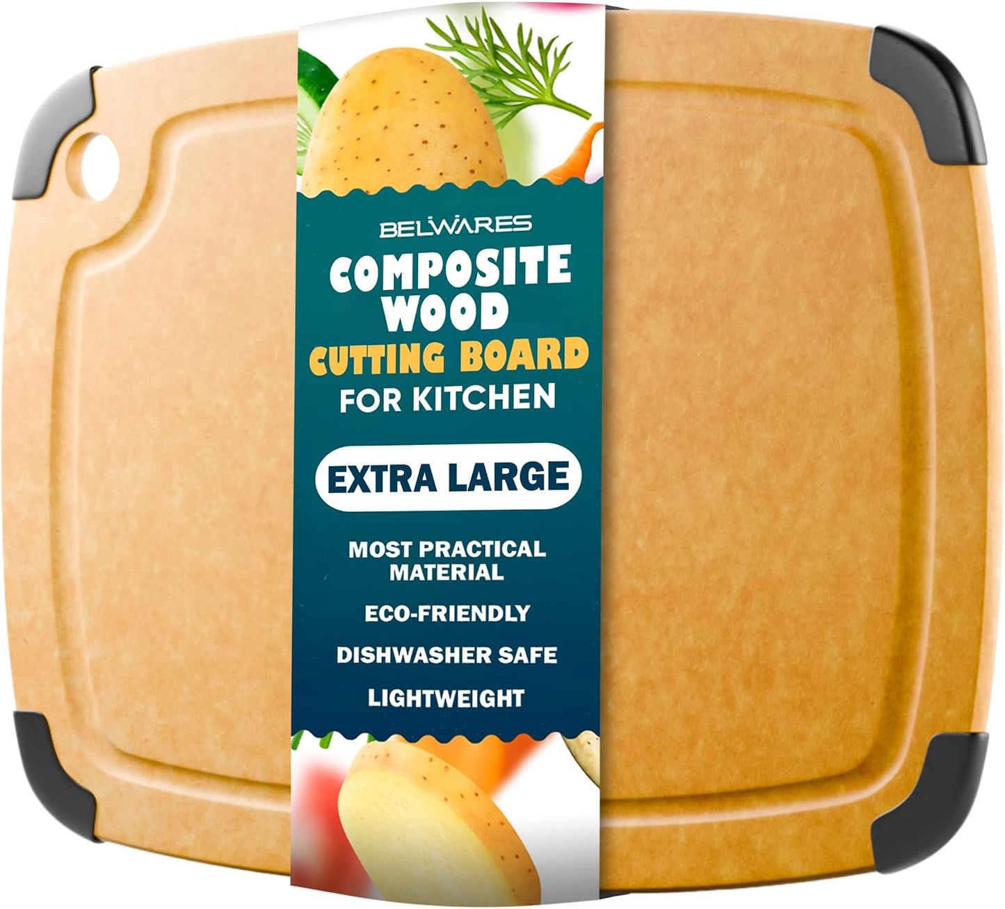 Dishwasher Safe Cutting Boards for Kitchen - Set of 2 Large Composite Wood Cutting Boards with Juice Groove, Non-Slip Feet & Lightweight Eco-Friendly Design 14.5" x 11" and 11.7" x 9.3"