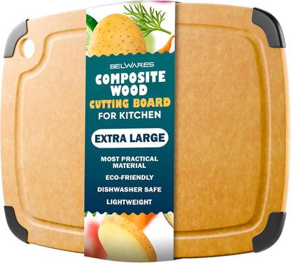 Dishwasher Safe Cutting Boards for Kitchen - Set of 2 Large Composite Wood Cutting Boards with Juice Groove, Non-Slip Feet & Lightweight Eco-Friendly Design 14.5" x 11" and 11.7" x 9.3"