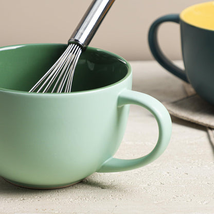 Gaolinci Simple Solid Color Kitchen Ceramic Mixing Bowl, 1 Quart Large Bowl, with Pouring Spout and Handle