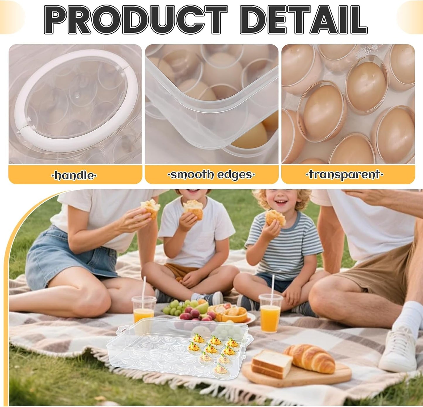 3 Layer Egg Trays with Handle,Deviled Egg Containers with Lid,Easter Egg Containers for 72Holes,Fridge,Portable Tray Platter Party Easter Thanksgiving Picnics