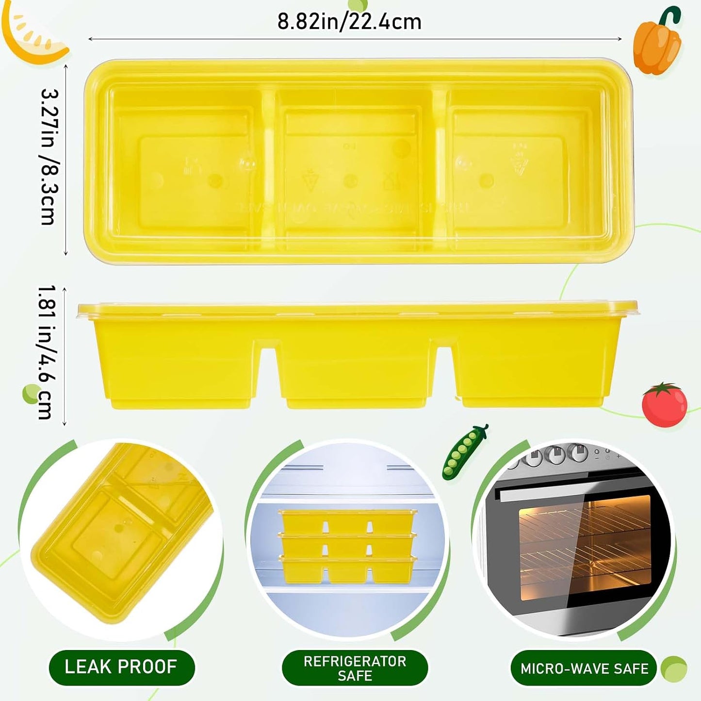 Hushee 50 Pack 17 oz Small Meal Prep Containers with 3 Compartments Snack Containers with Lid Disposable Plastic Bento Box Travel Lunch Food Boxes Stackable for Office Picnic (Clear)