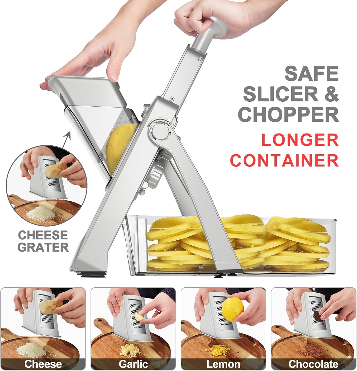 SupMaKin Safe Mandoline Slicer for Kitchen, Potato Slicer for Chips, Vegetable & Food Cutter,Thickness Adjustable 0.1-8 mm, Kitchen Faster Slice Artifact (Only Slicer)
