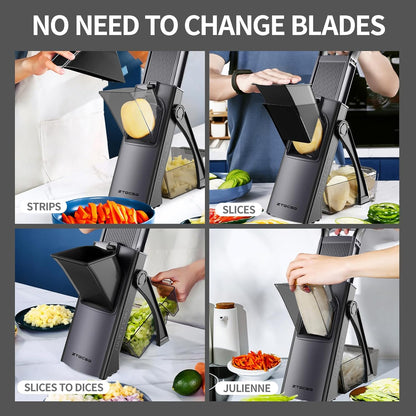 [All in 1] Upgraded Version Safe Mandoline Slicer for Kitchen, Adjustable Thickness. Veggie Slicer, Rapid Prep Mandoline, Detachable Blade, Cleaning Brush/Paring Knife (Black Knight)