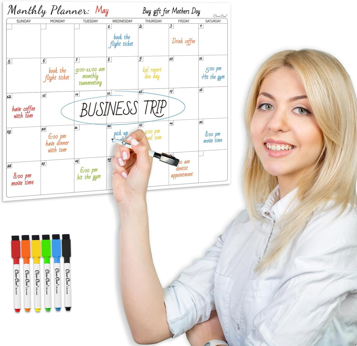 Non-Magnetic Dry Erase List for Fridge - Reusable 8"x11.5" List and Weekly Planning Board Stick to Most Smooth Surfaces - 3 Dry Erase Markers Included