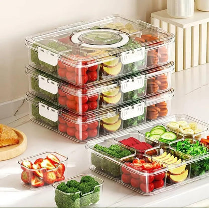 Serving Tray with Lid and Handle Divided Snackle Box Container Multi Compartment Food Container |Fruit Tray Veggie Tray with Lid Appetizer Snack Platter for Parties Travel and Home