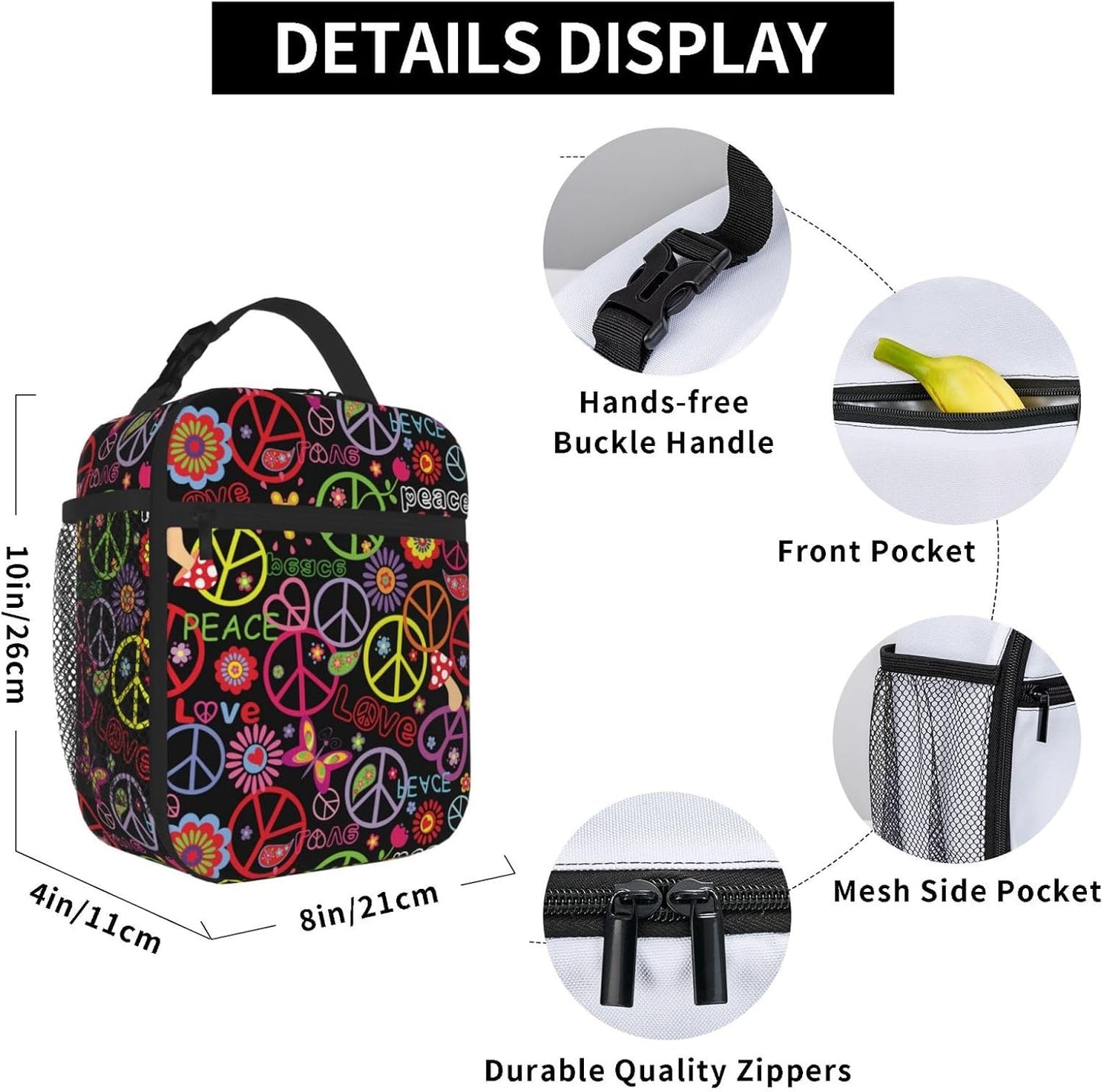 70s Retro Mushroom Floral Insulated Lunch Bag Reusable Cooler Lunch Box Portable Leakproof Thermal Container Tote Bags for Girls Boys School Travel
