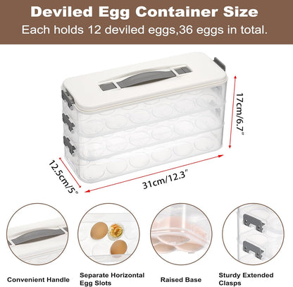 BSTKEY Deviled Egg Containers with Lid, 3 Layer Deviled Egg Platter Carrier Trays for 36 Eggs, Fridge Stackable Portable Egg Holder with Handle for Home Kitchen Party Easter Picnic