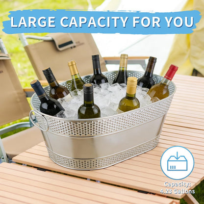 4 Gallon Galvanized Beverage Tub, 2 Pcs Heavy-Duty Ice Buckets Large Galvanized Drink Buckets with Handles for Catering Bars Parties