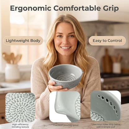 Ceramic Ginger Grater Bowl with Herb Stripper- Efficient Kitchen Tool