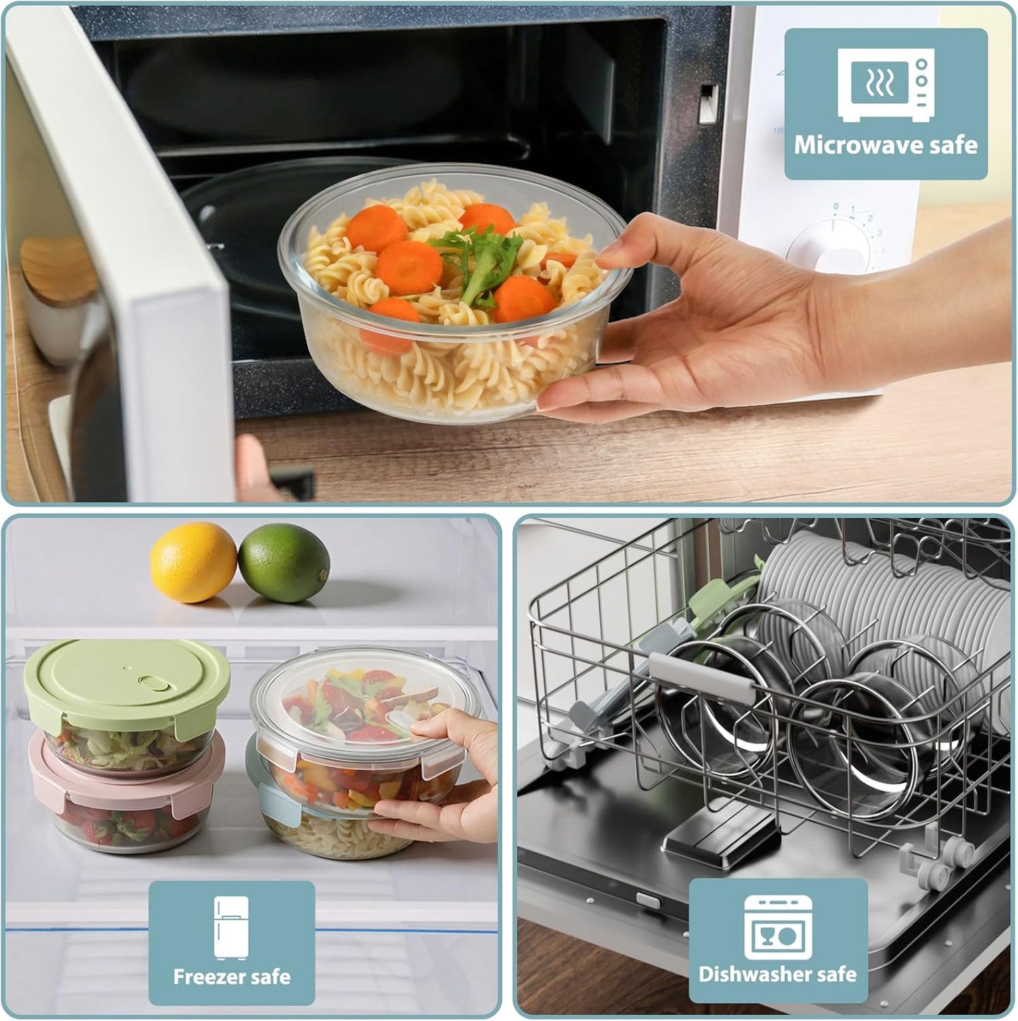 Freshmage 23oz Glass Meal Prep Containers with Lids, Airtight 3-Cup Glass Storage Containers Set, Heat-Resistant BPA-Free for Soup, Leftover, Microwave, Dishwasher, and Freezer Safe (6 Packs)
