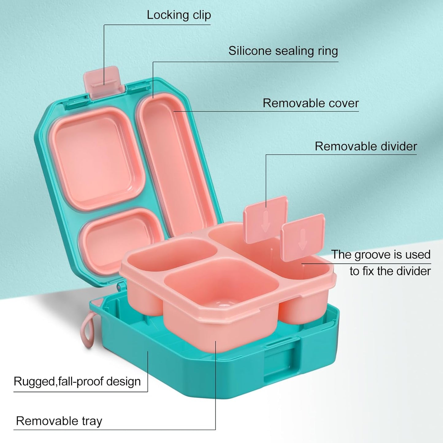 wiwens Bento Lunch Box for Kids with 12oz Soup Thermo Leak-Proof Lunch Food Container with 5 Compartment Thermo Hot Food Jar and Insulated Lunch Bag for Kid Toddler Girls Boys to School