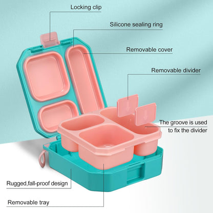 wiwens Bento Lunch Box for Kids with 12oz Soup Thermo Leak-Proof Lunch Food Container with 5 Compartment Thermo Hot Food Jar and Insulated Lunch Bag for Kid Toddler Girls Boys to School