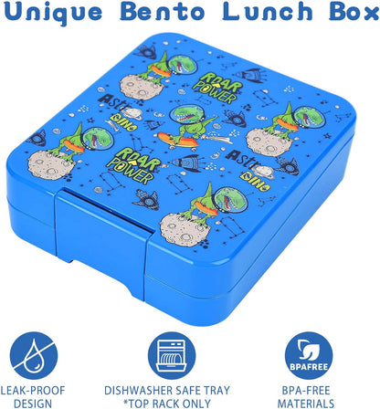 Bento Lunch Box Set for Kids with 10oz Soup Thermo, Leak-Proof Lunch Containers with 4 Compartment, Kids Thermo Hot Food Jar and Insulated Lunch Bag for Kid to School,BPA-Free(Dragon)