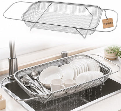 Stainless Steel Expandable Over-The-Sink Colander Basket Mesh Strainer